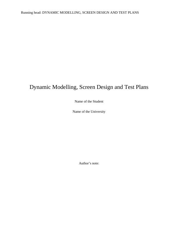 Dynamic Modelling, Screen Design and Test Plans  Assignment 2022_1