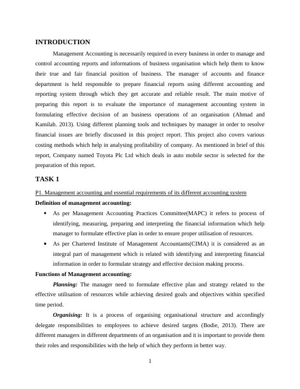 Management and Accounting Essay - Toyota Plc Ltd_3