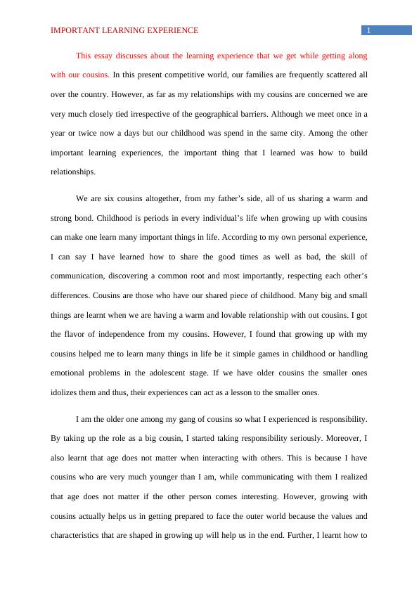 example of learning experience essay