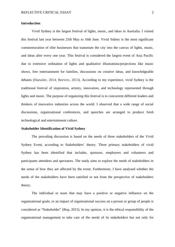 Reflection Paper on Vivid Sydney Reflective Essay 2022_2