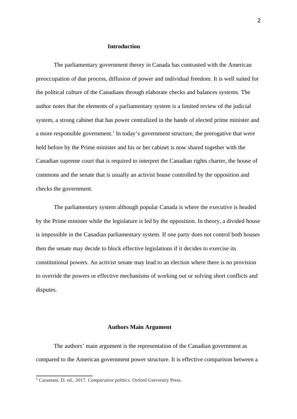 Comparison of Parliamentary System in Canada and American Government Power Structure_2