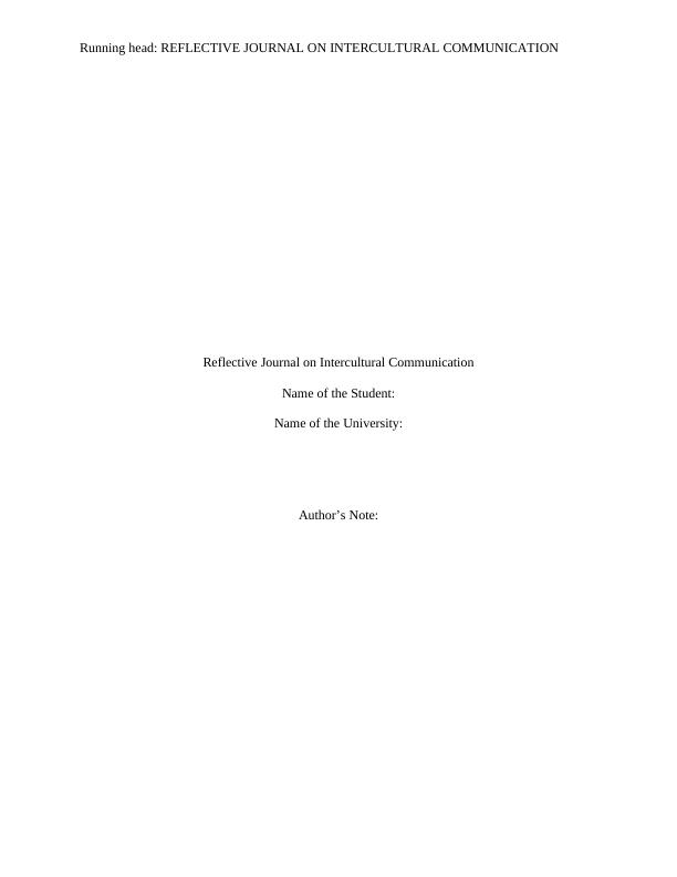 Reflective Journal on Intercultural Communication_1