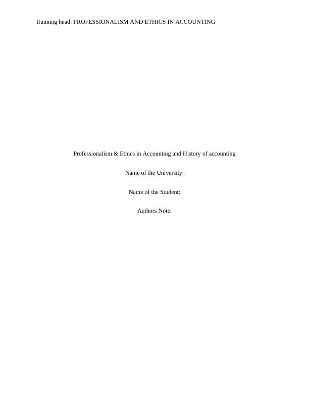 Professionalism and Ethics of Accounting : Assignment_1