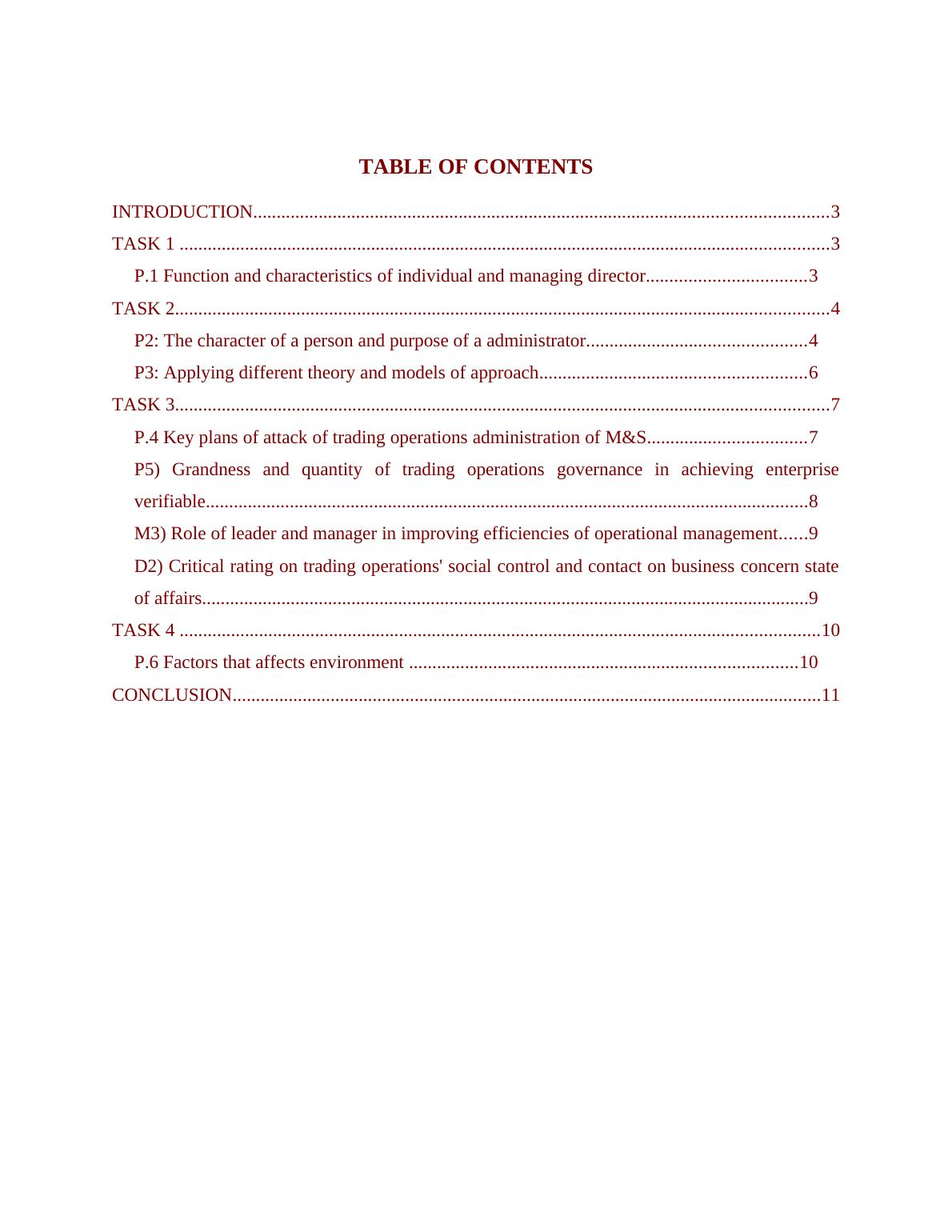 Managing Operations and Trading Operations TABLE OF CONTENTS INTRODUCTION 3 TASK 13 P.1 Function and Characteristics of an Administrator_2