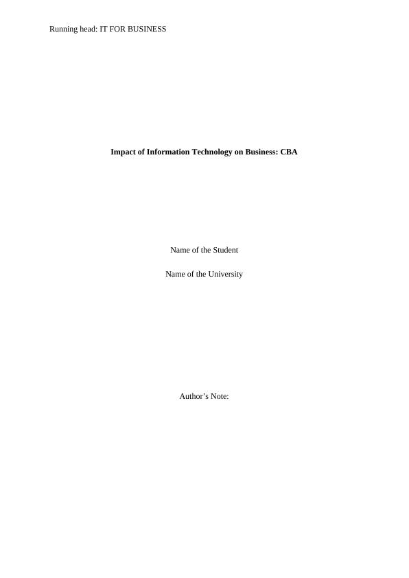 Impact of Information Technology on Business: CBA_1