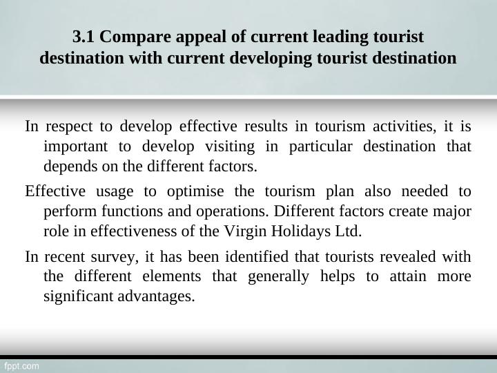 Compare appeal of current leading tourist destination with current developing tourist destination_2