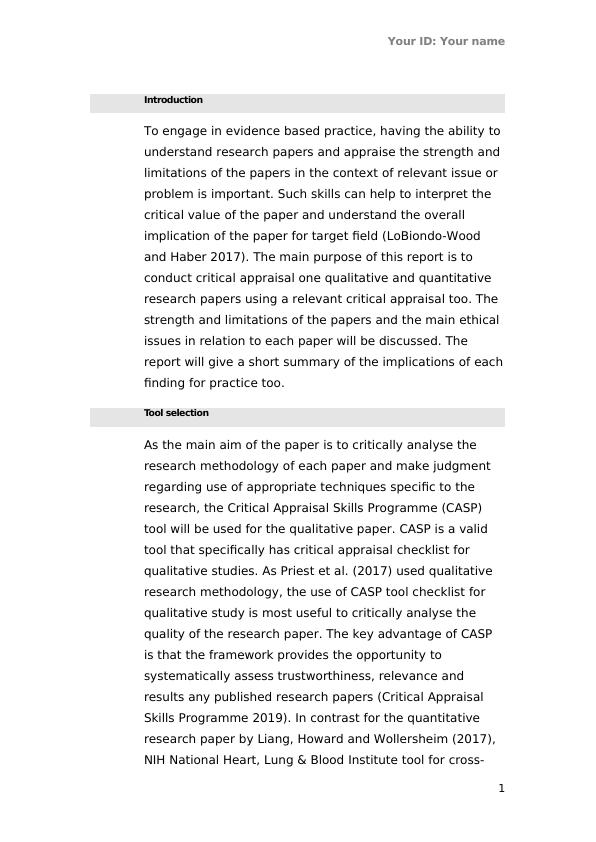 example of critical appraisal of quantitative research paper