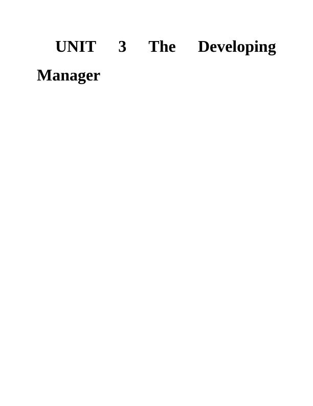 UNIT 3 The Developing Manager  : Assignment_1