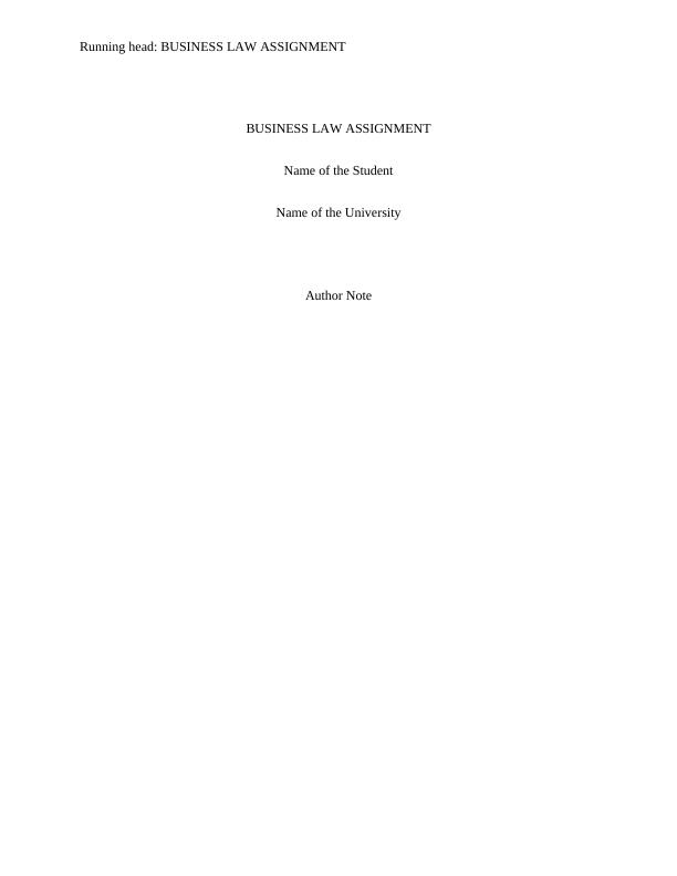 Business Law : Assignment (Solution)_1