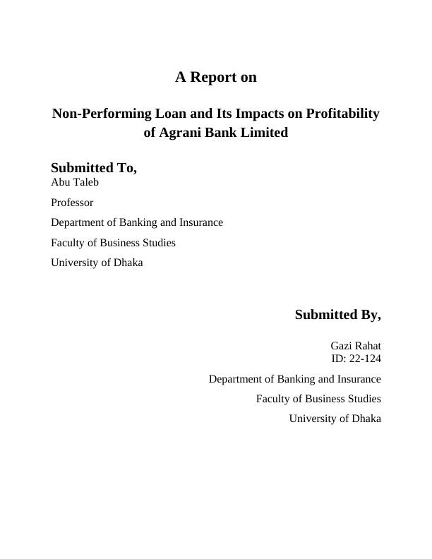 A Report on Non-Performing Loan and Its Impacts on Profitability_1