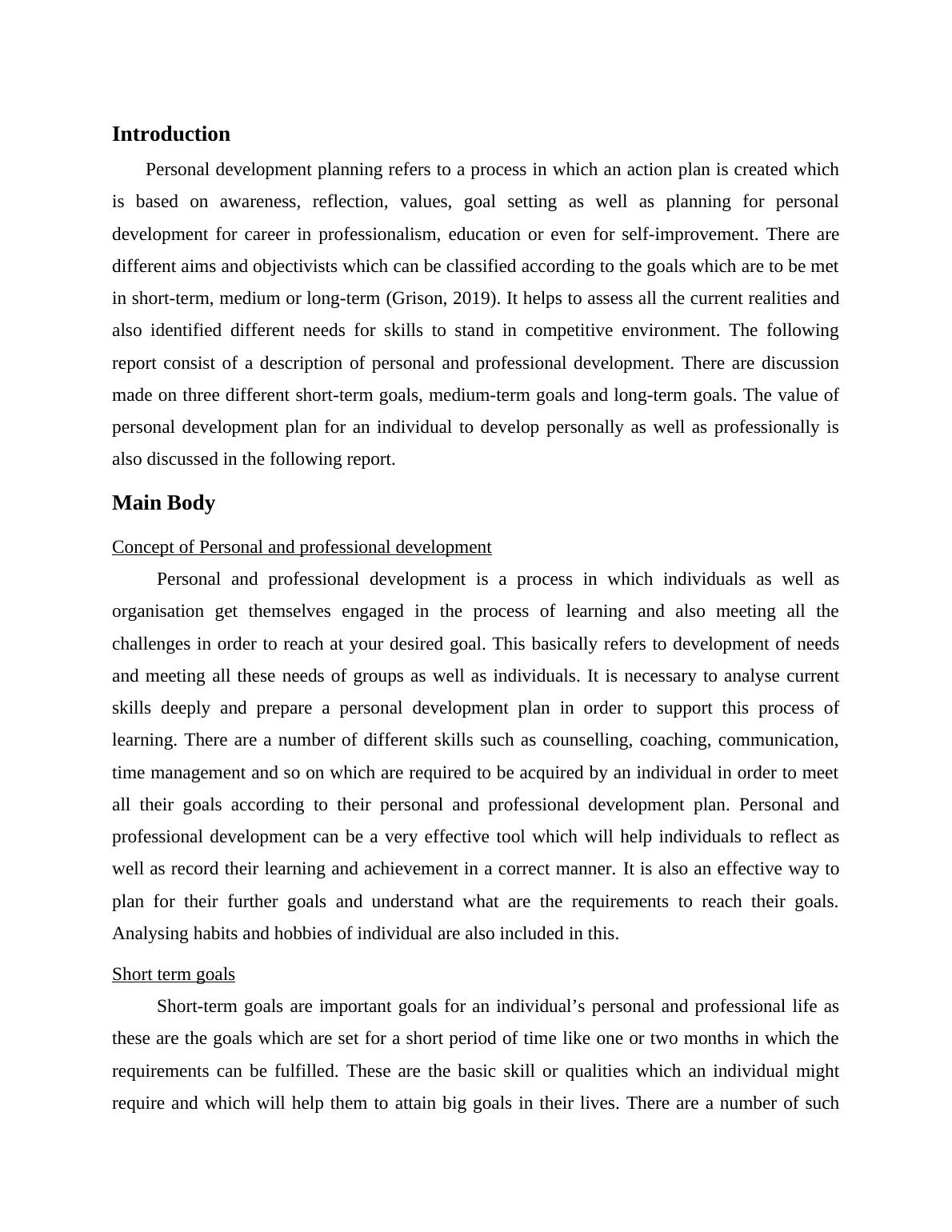 Personal and Professional Development Goals and Strategies