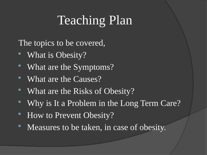 Obesity Teaching Plan The topics to be covered_2