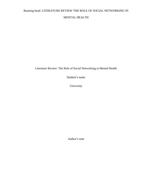 Literature Review: Role of Social Networking in Mental Health_1