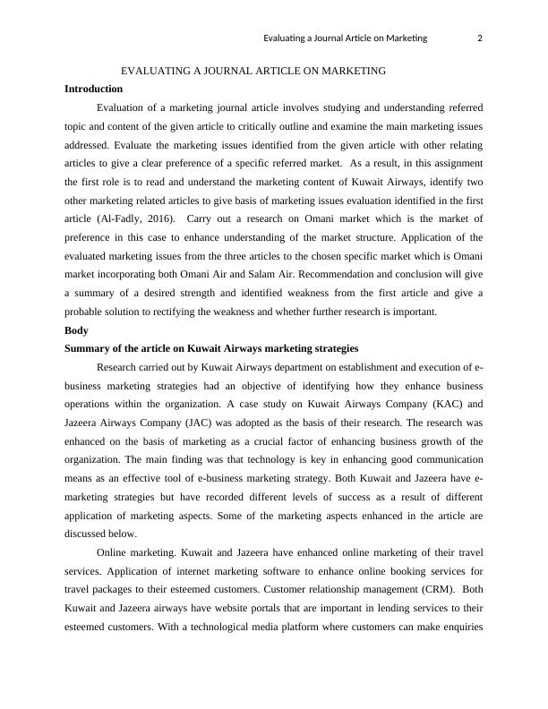 Evaluation of a Journal Article on Marketing 9_2
