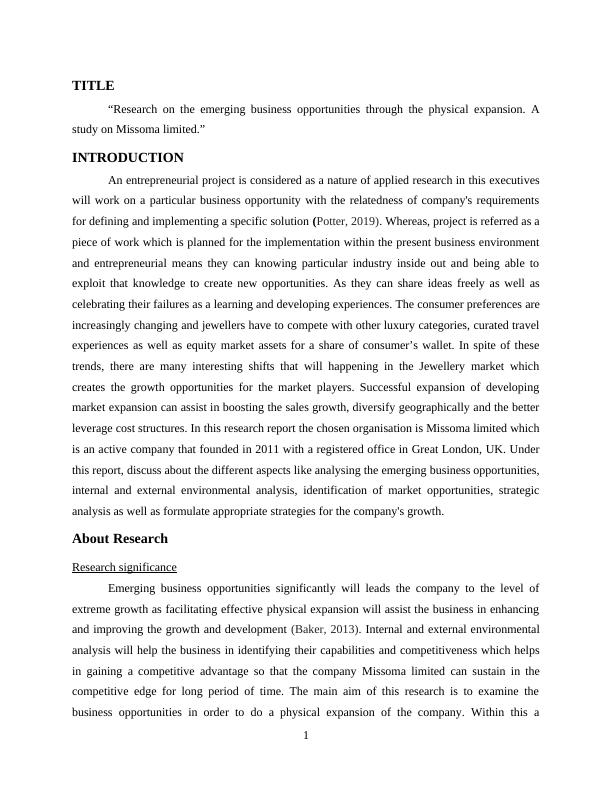 Research on the emerging business opportunities through the physical expansion. A study on Missoma limited._3