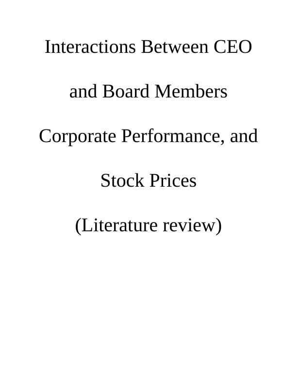 Importance and Role of CEO and Board Members in Organization : Report_1