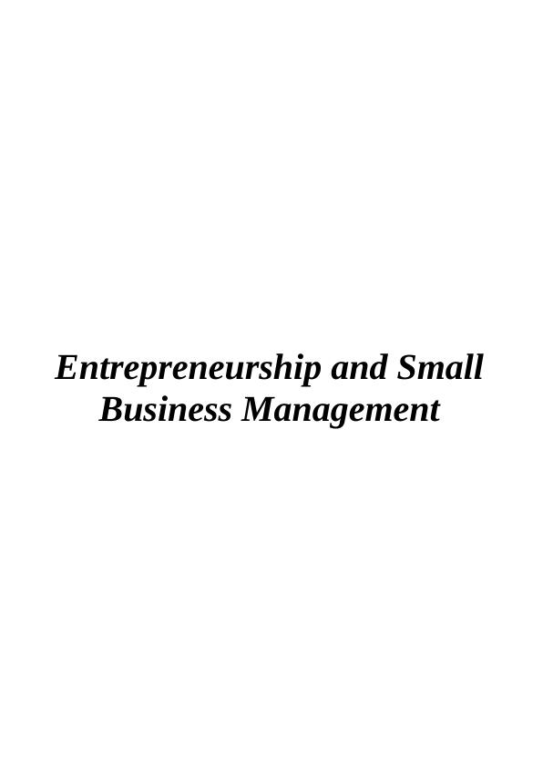 Entrepreneurship & Small Business Management : Assignment_1