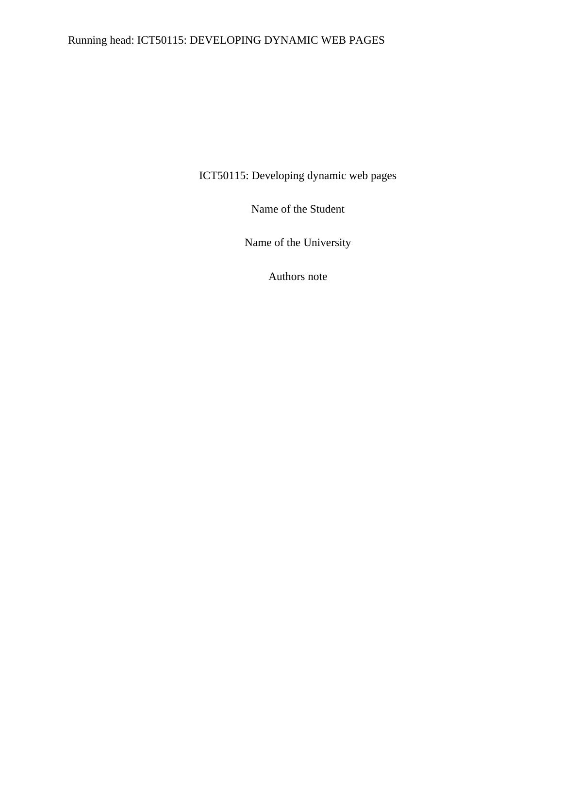 ICT50115: Developing Dynamic Web Pages_1