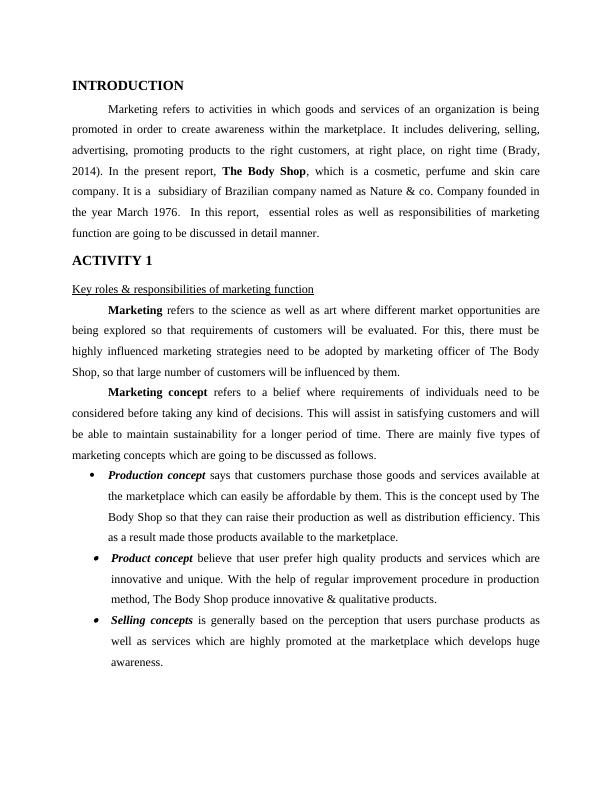 Roles and Responsibilities of Marketing Function in The Body Shop