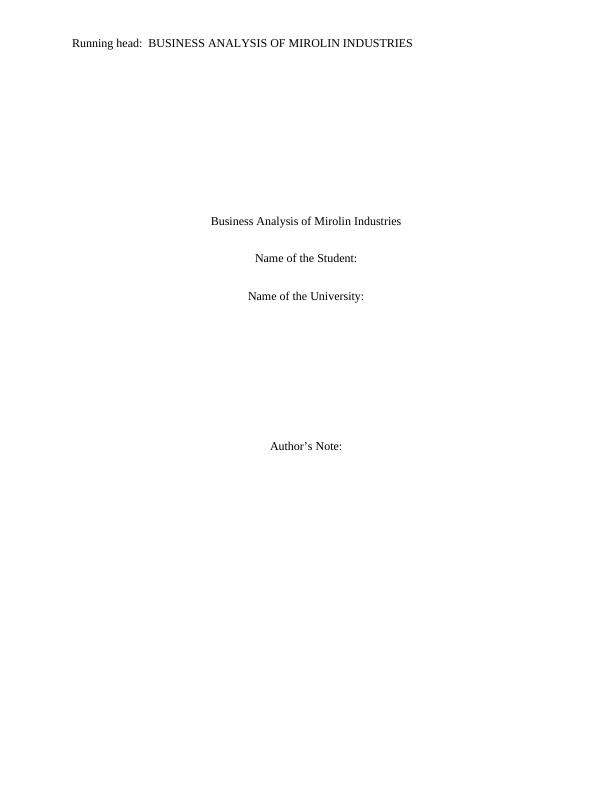 Business Analysis of Mirolin Industries | Report_1