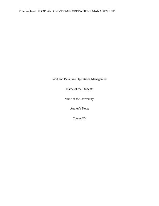 Food & Beverage Operations Management Assignment_1