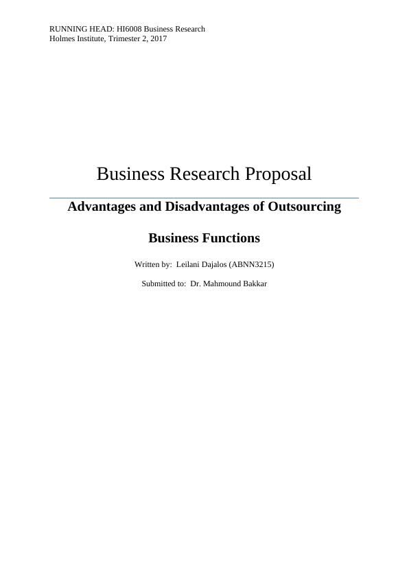 Business Research - Advantages and Disadvantages of Outsourcing Business Functions_1