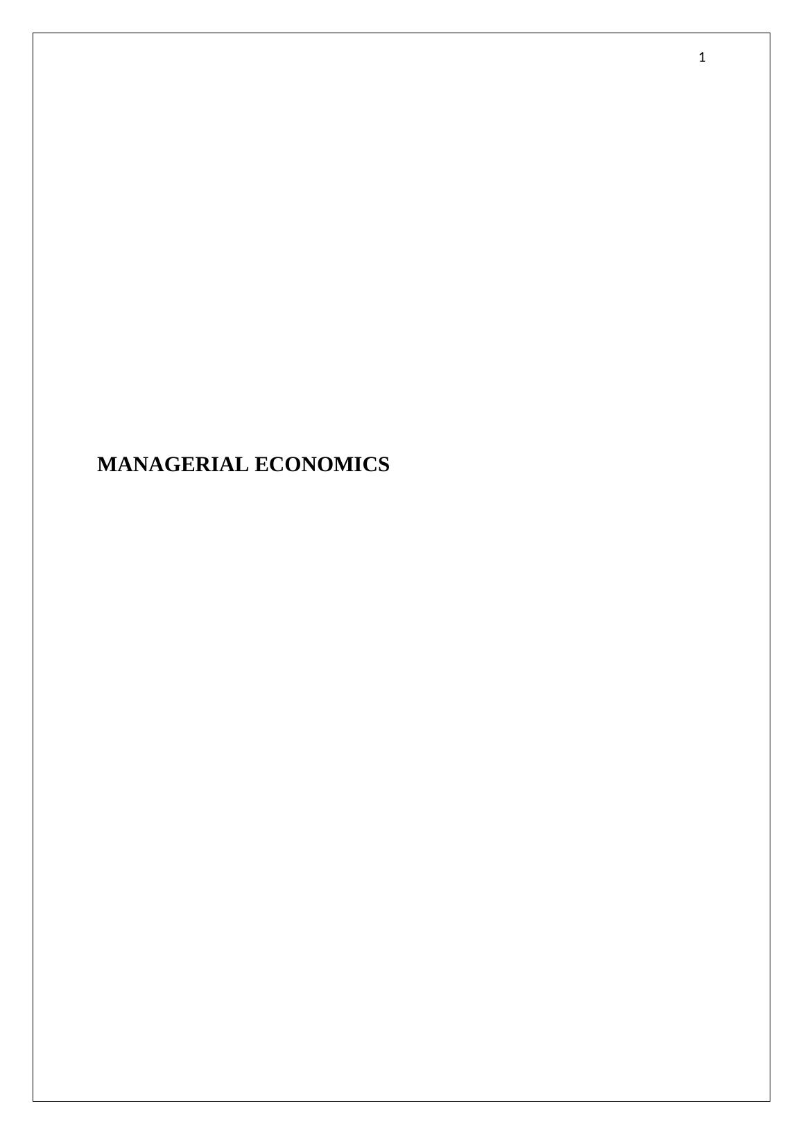 managerial economics assignment questions