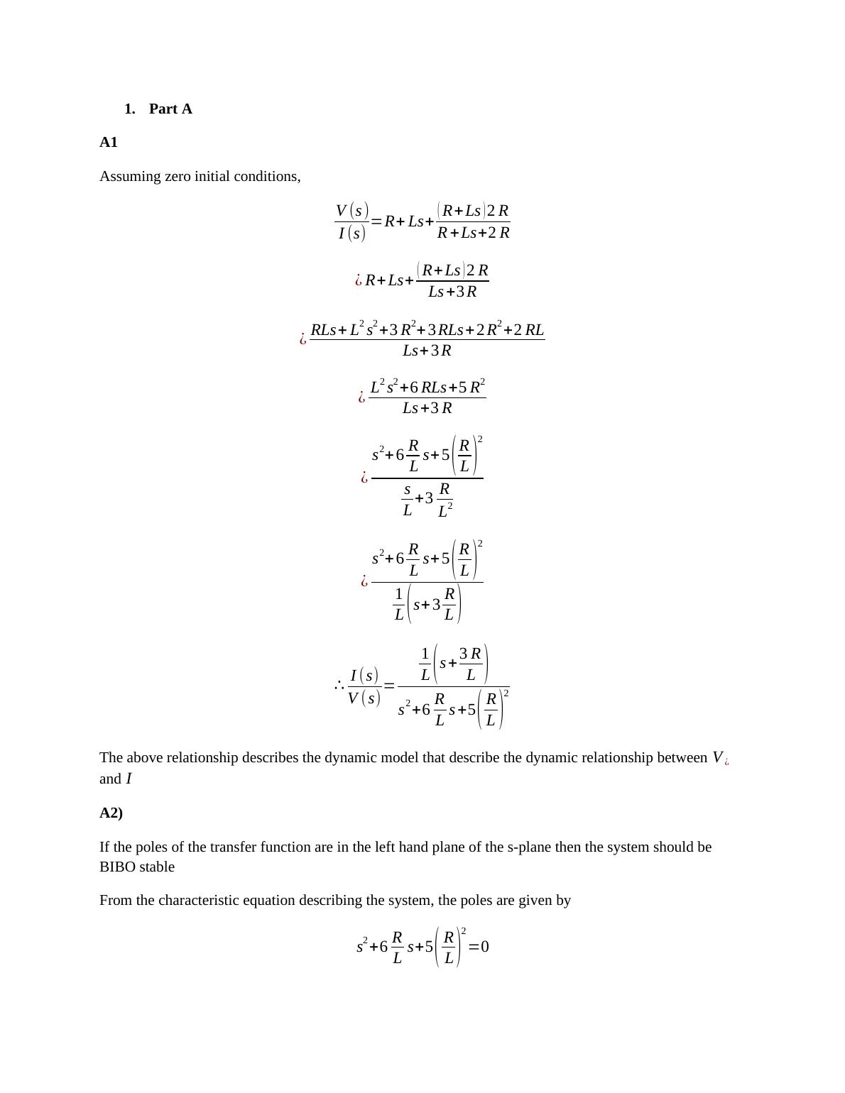 Assuming zero initial conditions