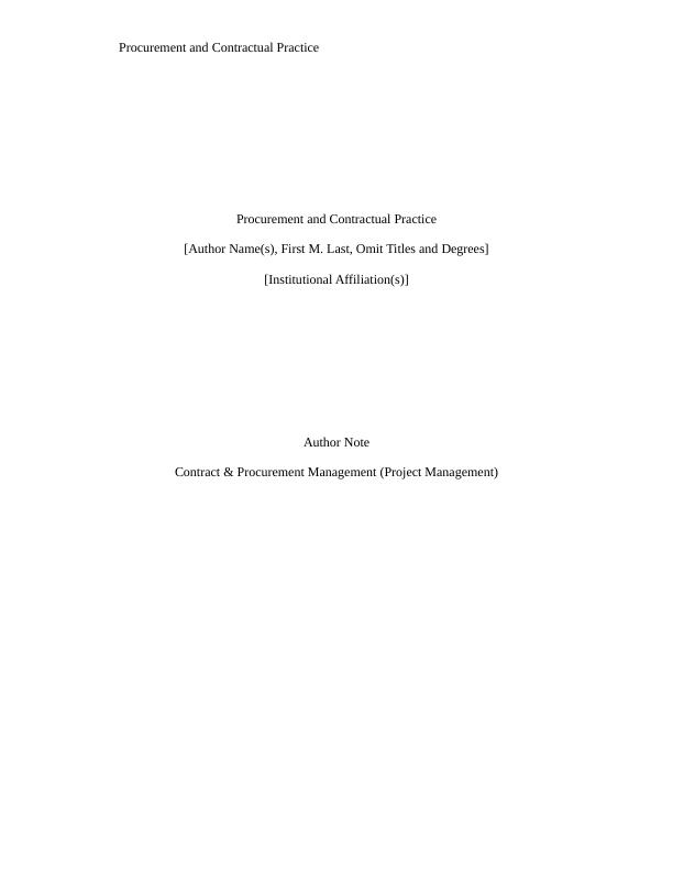 Procurement and Contractual Practice_1