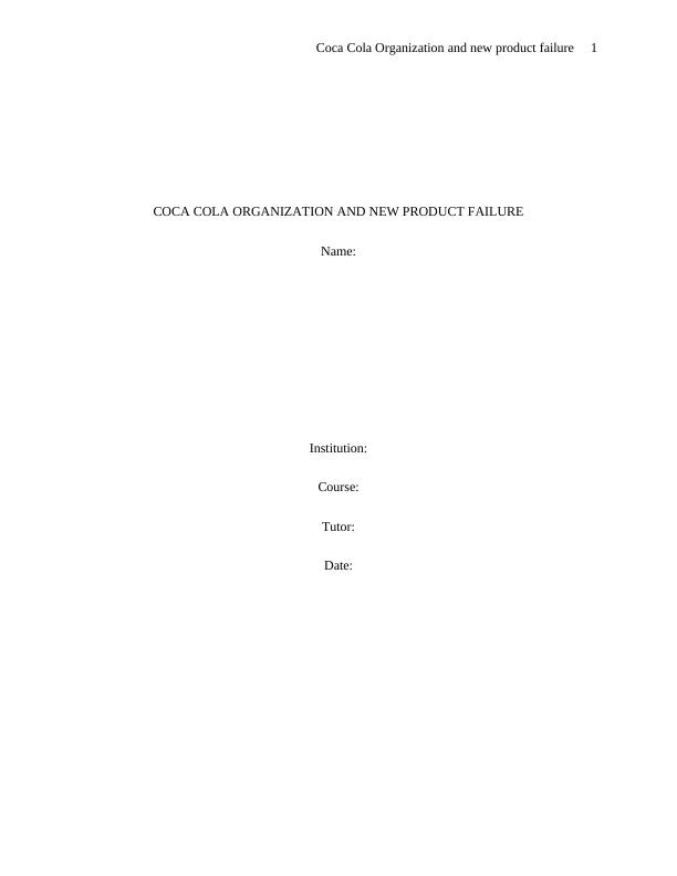 Research Paper Assignment - Coca Cola Organization_1