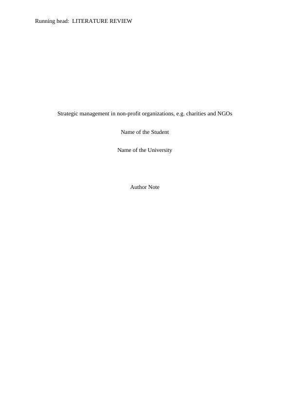Report on Strategic Management in Non-profit Organization_1