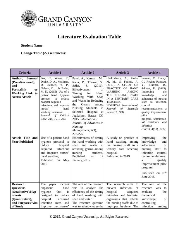 Literature Evaluation Table | Document_1