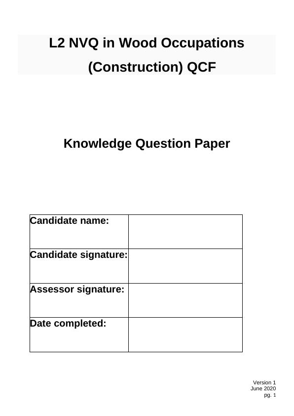 L2 NVQ in Wood Occupations (Construction) QCF - Knowledge Question Paper_1