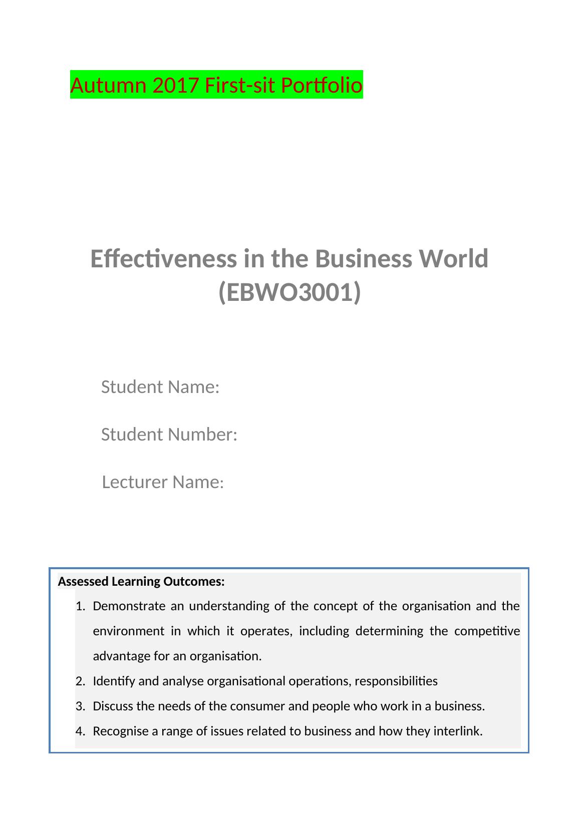 EBWO3001:Effectiveness in the Business World_1