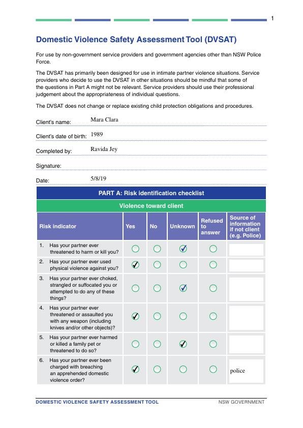 Domestic Violence Safety Assessment Tool Dvsat Desklib 5205