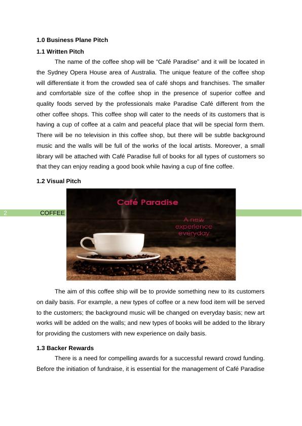 coffee shop business plan products and services