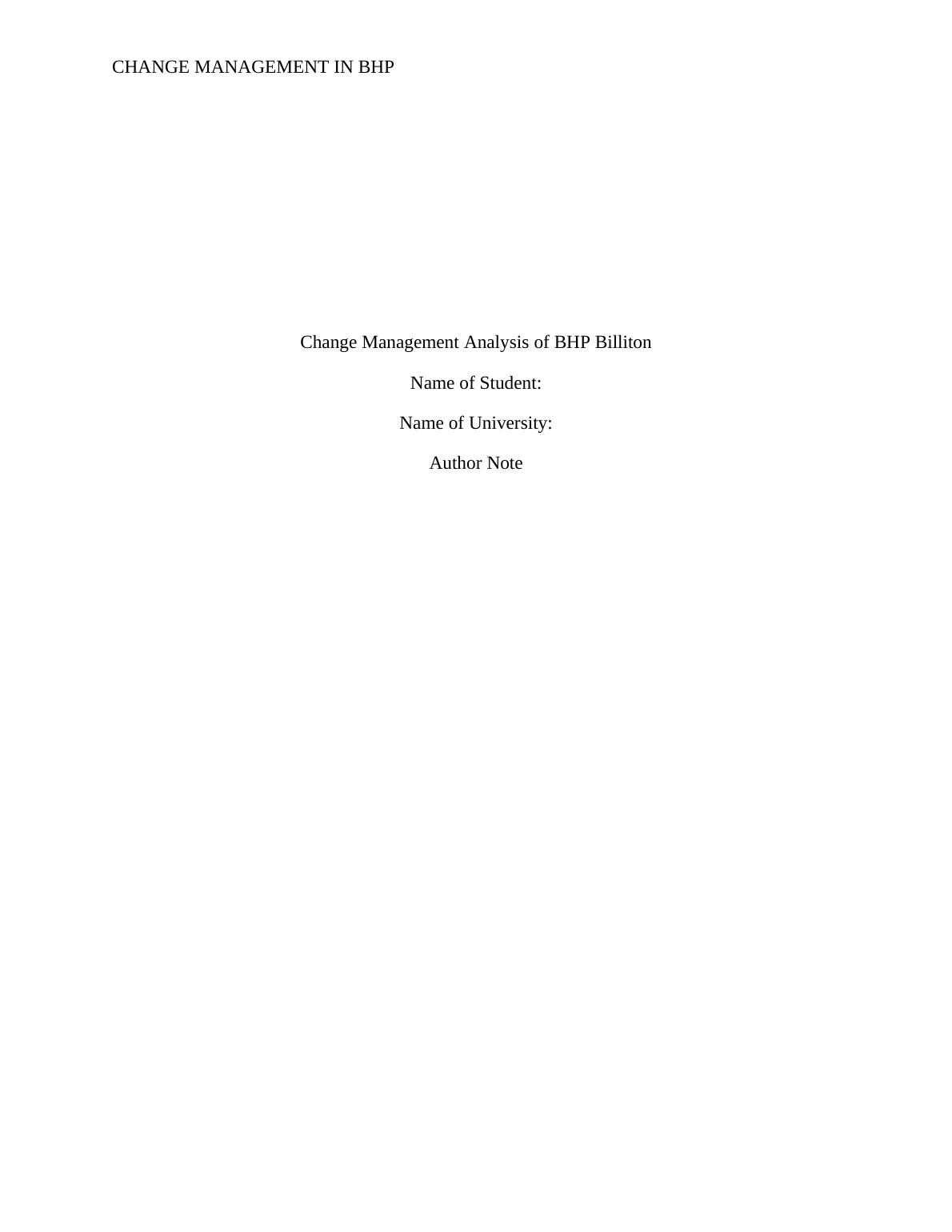 Change Management Analysis of BHP Billiton