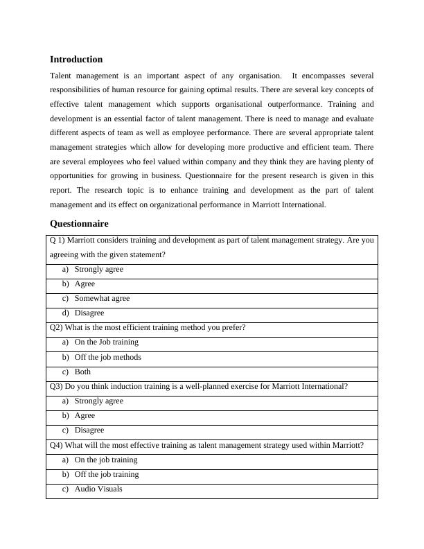 Questionnaire for Enhancing Training and Development in Marriott International_2