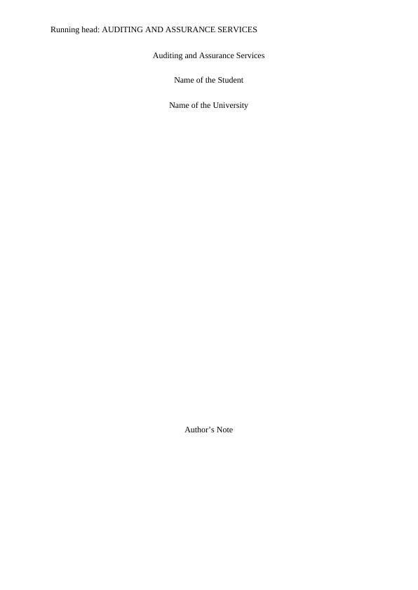 Auditing and Assurance Services Name of the University Author's Note_1
