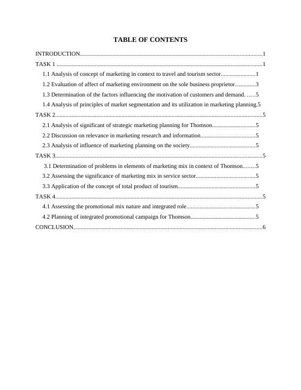 MARKETING IN TRAVEL AND TOURISM TABLE OF CONTENTS INTRODUCTION_2