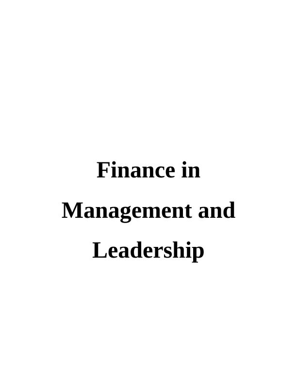 Finance in Management and Leadership - Assignment_1