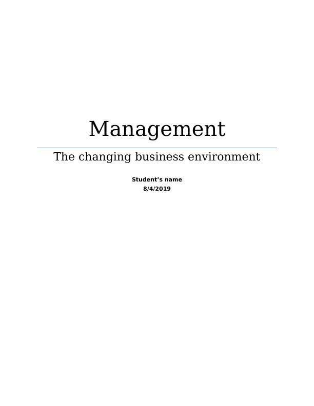 The changing business environment Assignment  2022_1