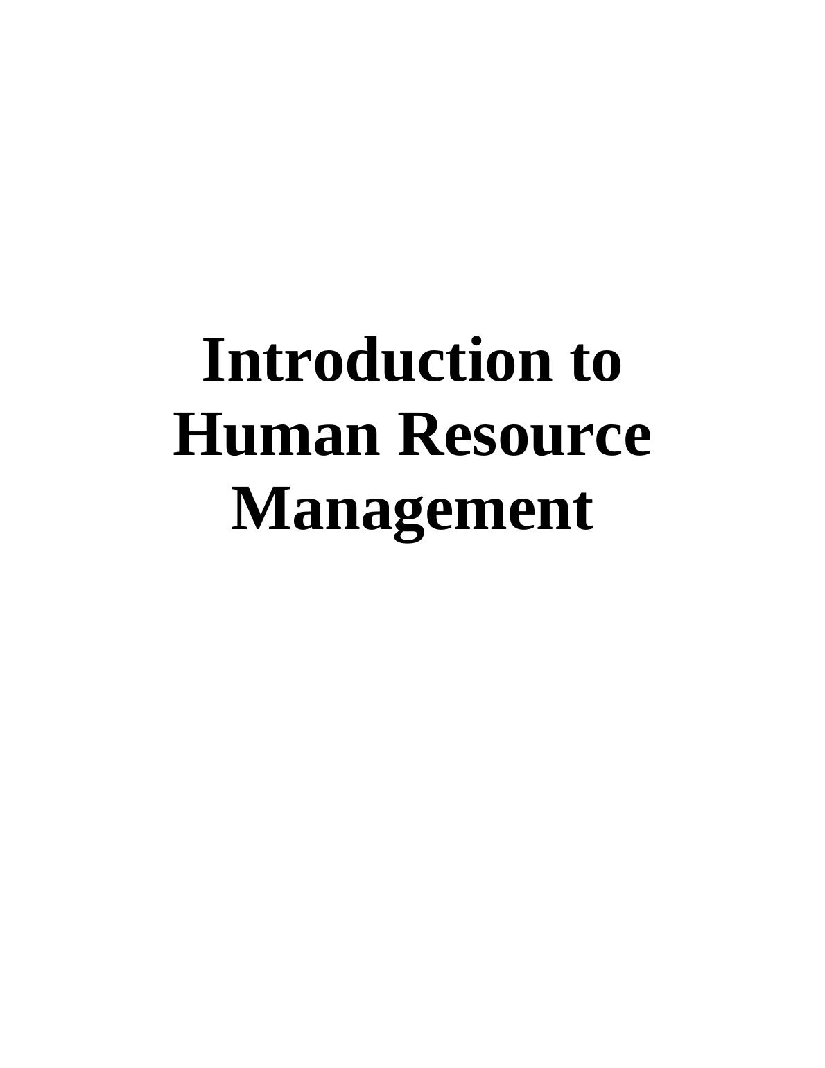 Introduction to Human Resource Management - Assignment Sample_1