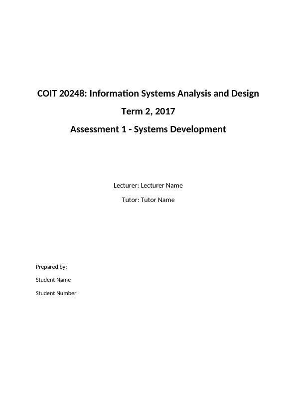 COIT 20248 -  Information Systems Analysis and Design Assignment_1