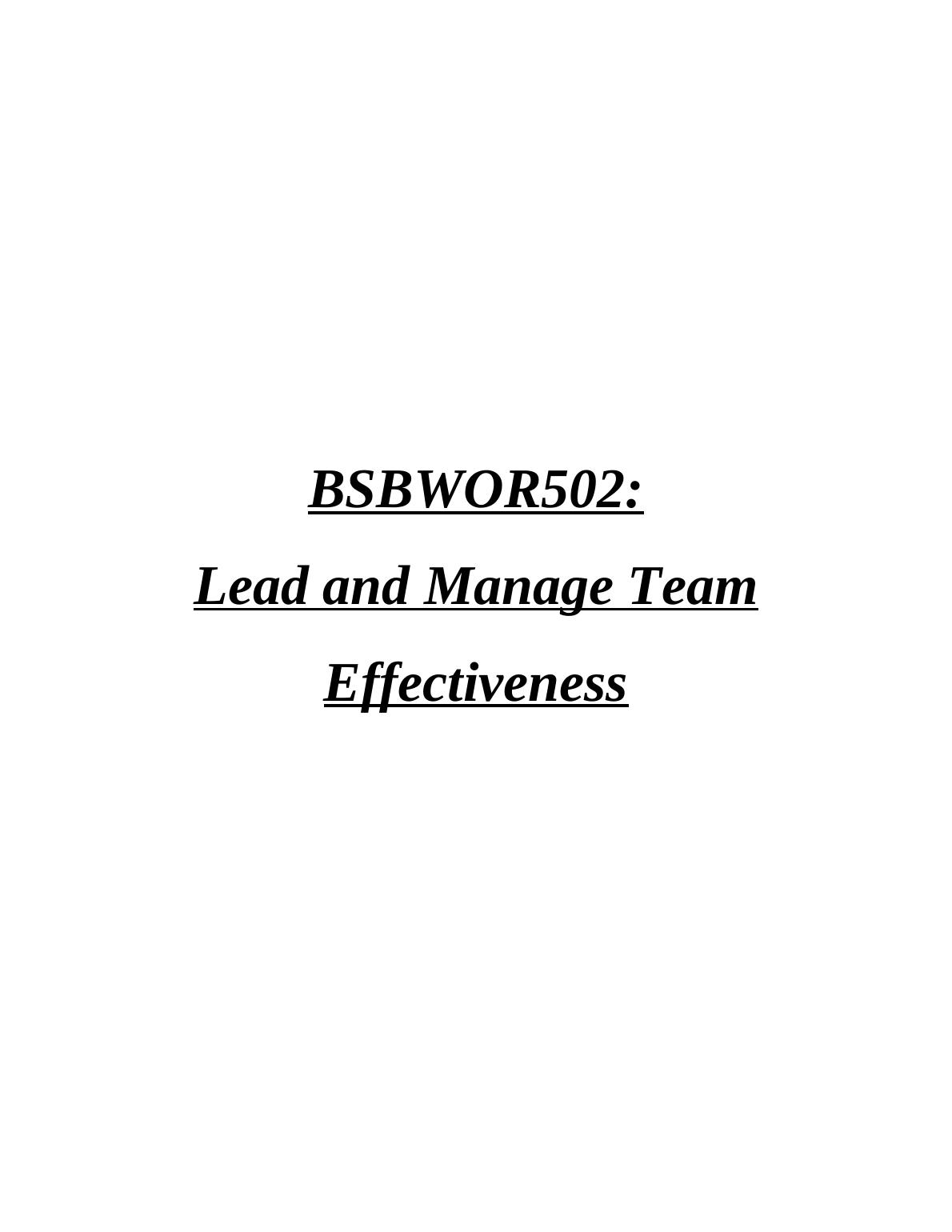 BSBWOR502: Lead and Manage Team Effectiveness_1