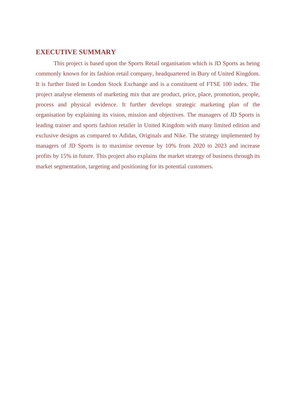 Principles of Marketing JD Sports Strategic Marketing Plan
