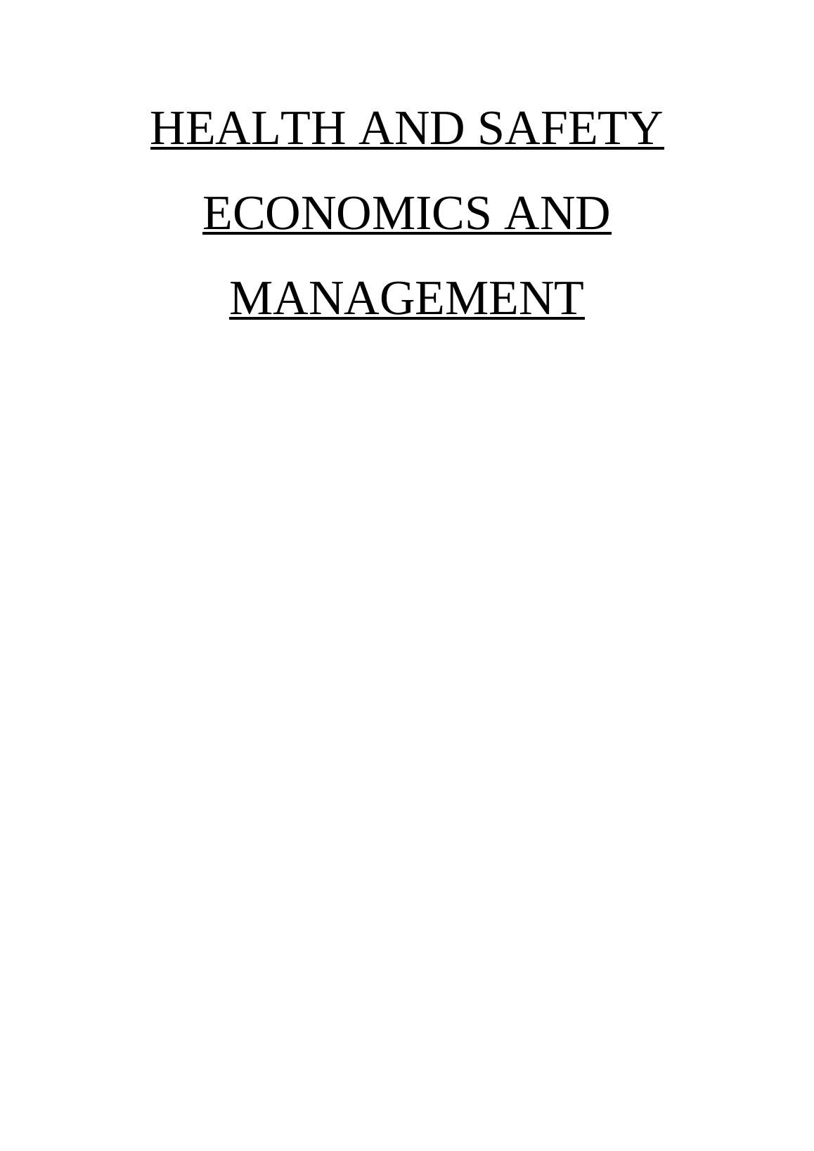 Health and Safety Economics and Management PDF