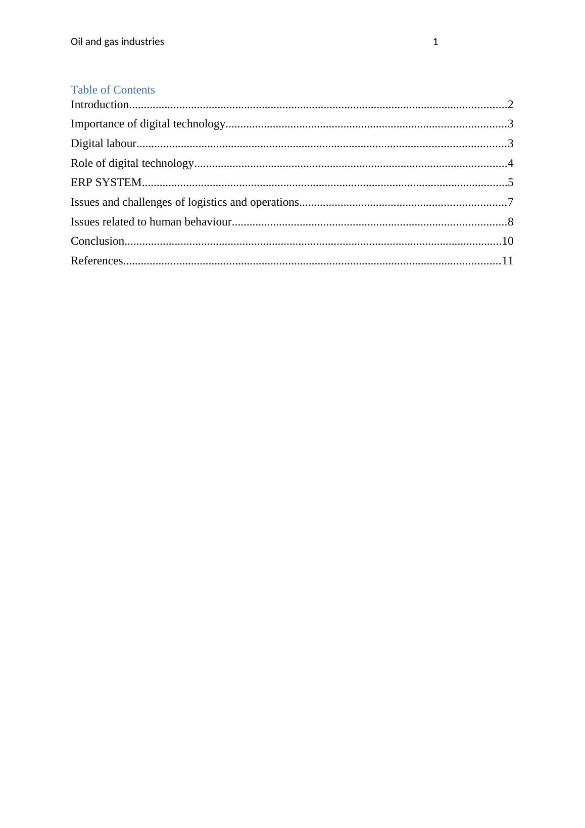 Report on Oil and Gas Industries