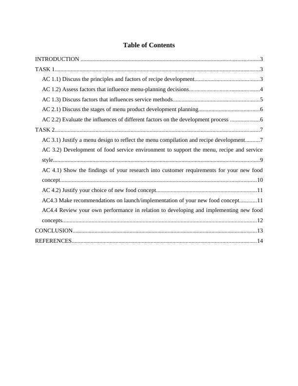 Menu Planning and Product Development - Assignment