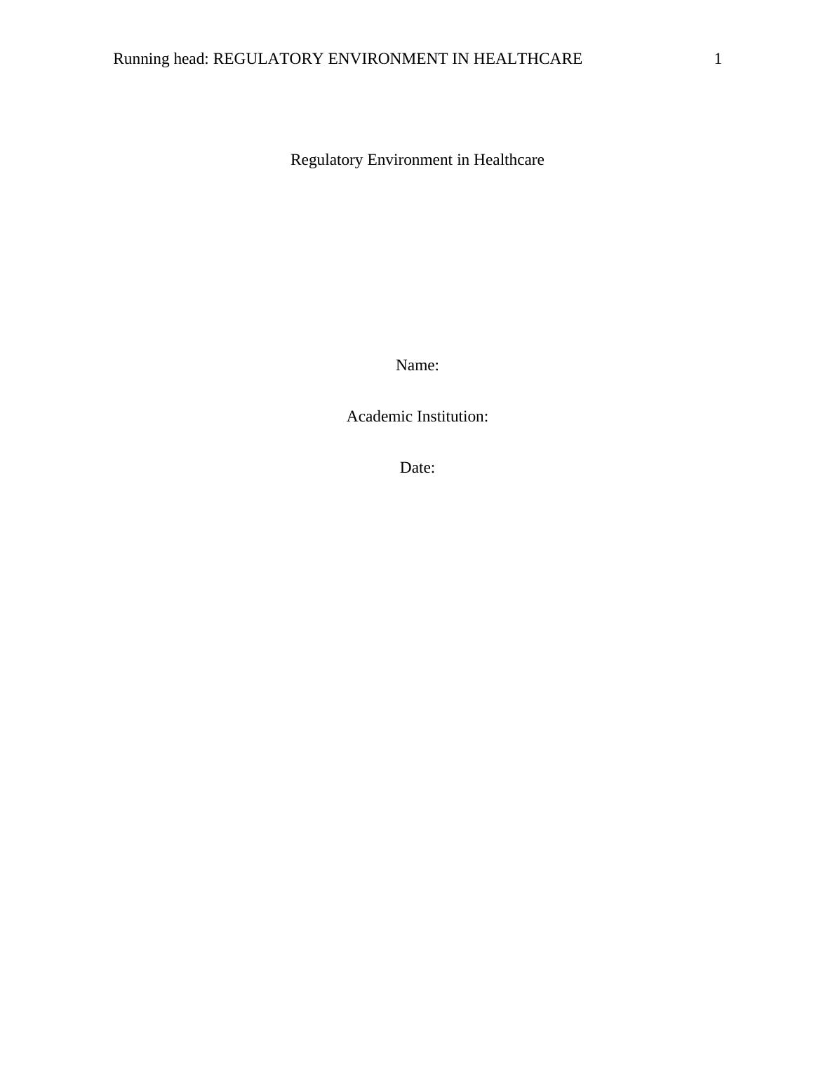 Regulatory environment in Healthcare PDF